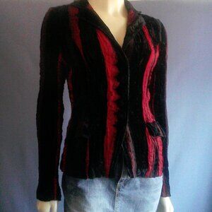 Alberto Makali Red Black Velvet Striped Crinkled Jacket Blazer L